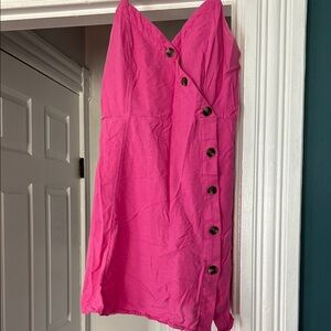 American Eagle Outfitters Pink Button-Front Linen Dress